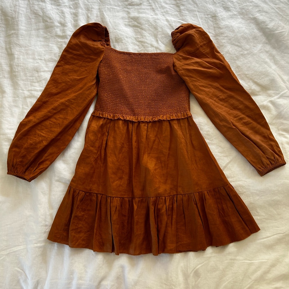 Quince 100% European Linen Smocked Mini Dress size M